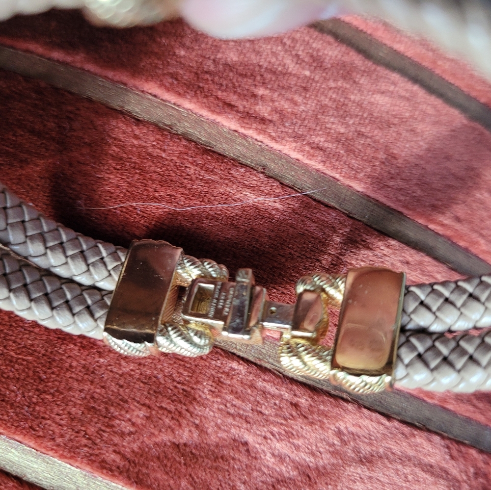 Judith Ripka Gold and Beige Braided Leather Bracelet with Crystal Accents - Picture 6 of 8